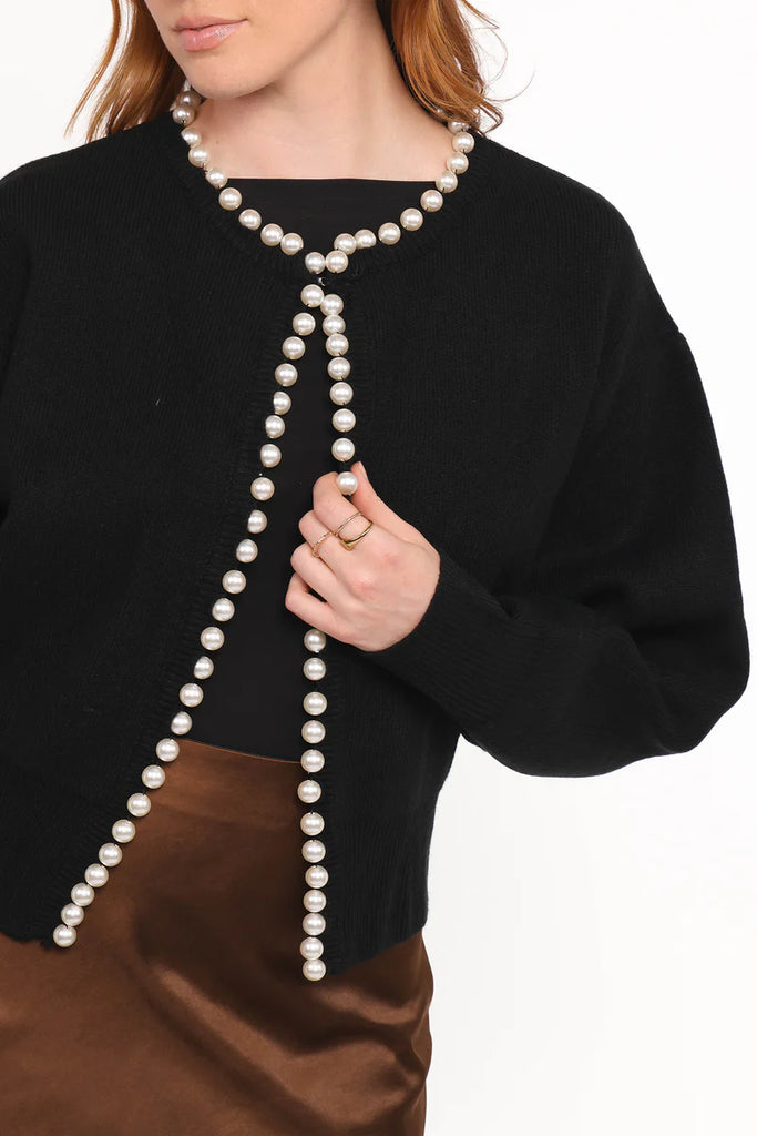 Pearl Knit Cardigan in Black